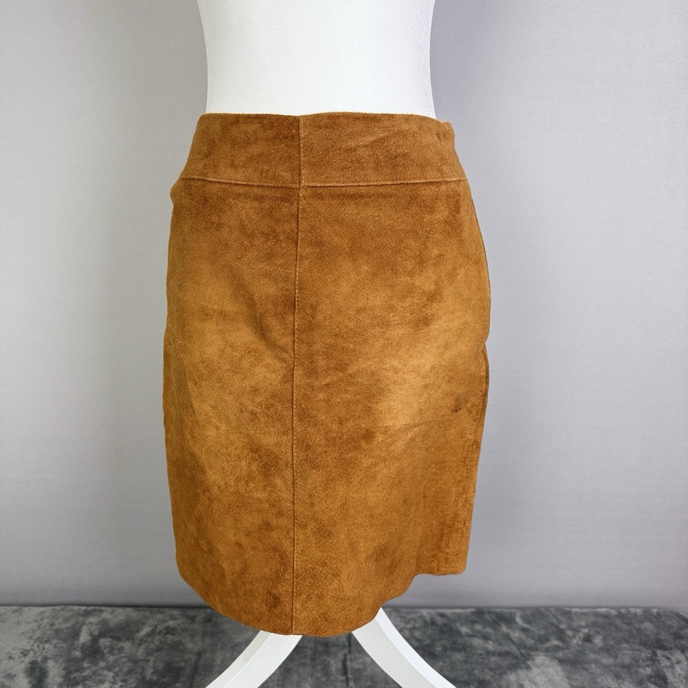 Express Womens Gold Genuine Leather Back Slit Straight & Pencil‎ Skirt Size 1/2